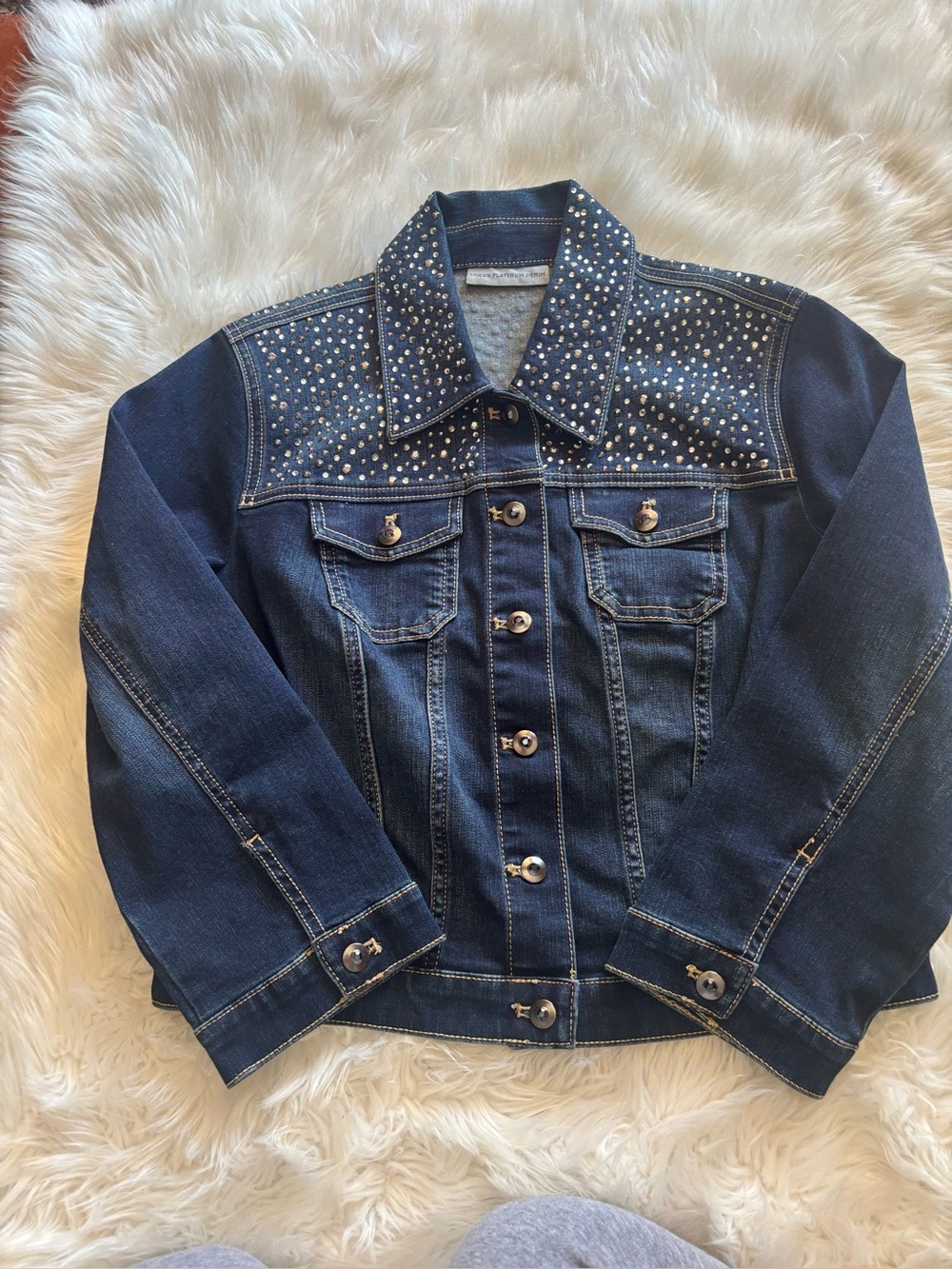 Chico's Dark Blue Denim Jacket with Silver Studs